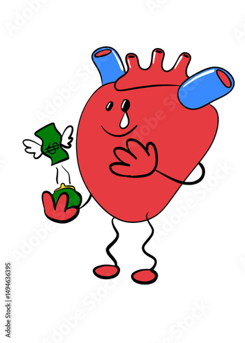 heart losing money cartoon illustration