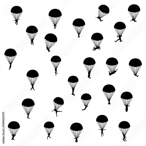 Silhouette of a Skydiver with Parachute in Flight