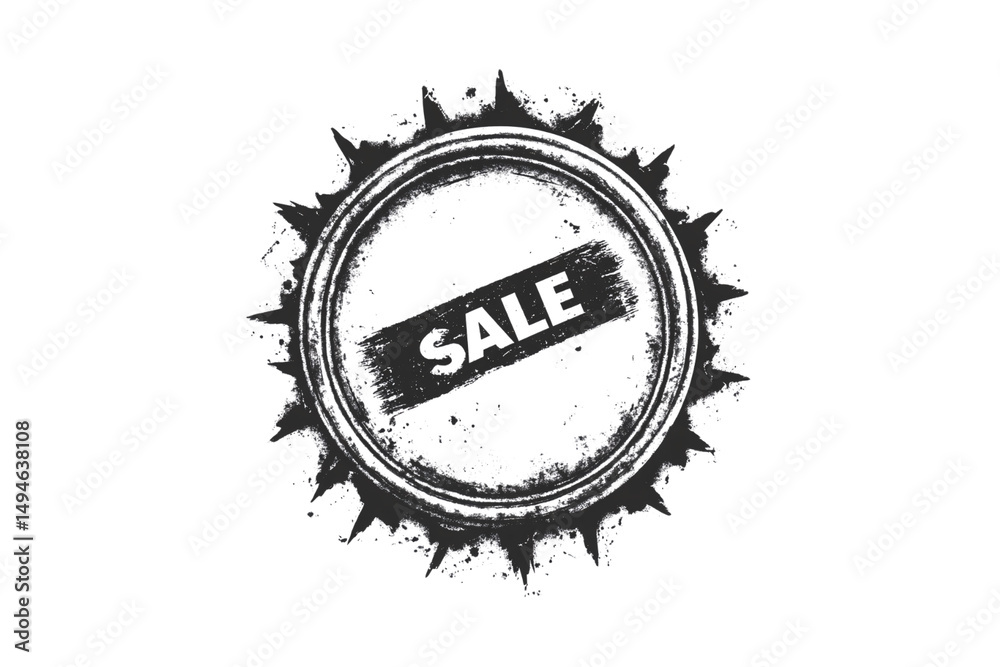 Black and white grunge-style circular stamp with SALE text across center, isolated on a transparent background