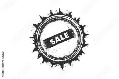 Obraz na płótnie Black and white grunge-style circular stamp with SALE text across center, isolated on a transparent background w salonie