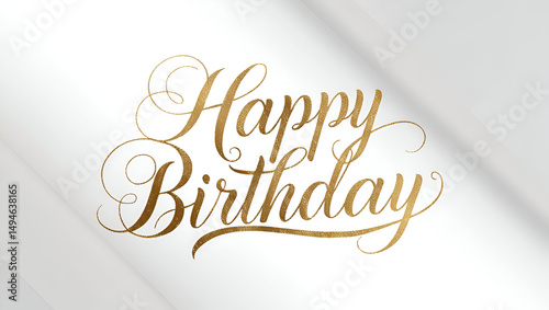 Elegant Happy Birthday handwritten calligraphy in gold lettering, isolated on a clean white background, perfect for greeting card vector designs