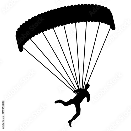 Silhouette of a Skydiver with Parachute in Flight