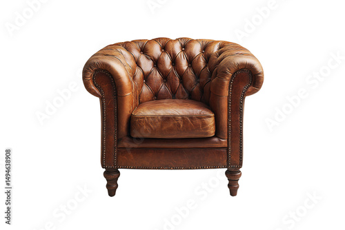Obraz na płótnie Chesterfield-style leather club chair with button tufting and curved arms, isolated on a transparent background w salonie
