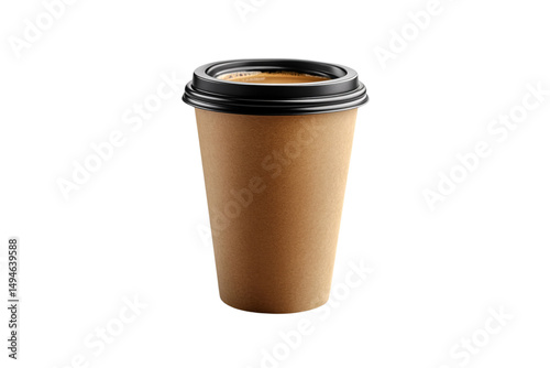 Obraz na płótnie Coffee cup showing golden brown liquid with black lid and visible rim, isolated on a transparent background w salonie