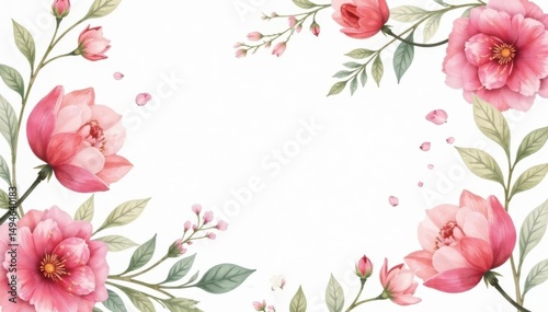 Delicate watercolor floral pattern on white background, repeat, romantic, charming