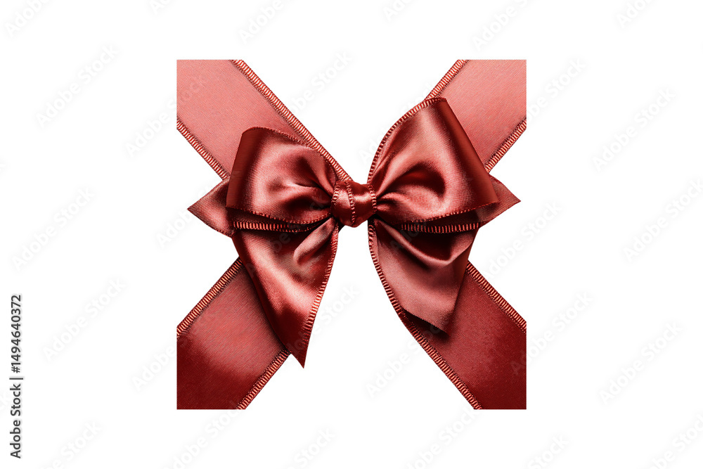 Diagonal salmon-colored satin bow with luxurious sheen and formal styling, isolated on a transparent background