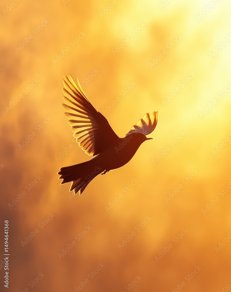 Obraz premium Majestic Bird in Flight Against a Warm Golden Sunset Glow