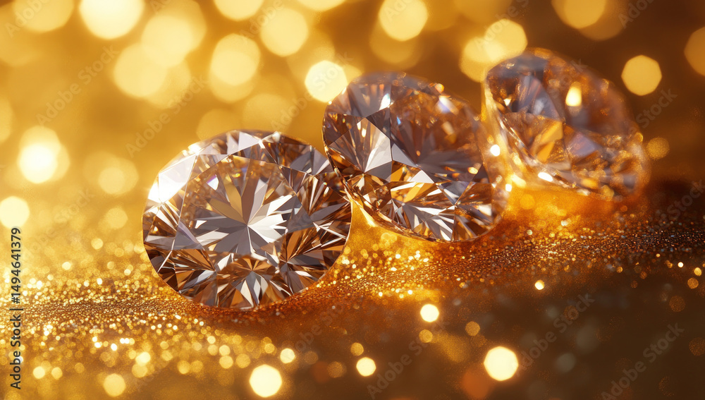 Fototapeta premium Sparkling diamonds on golden background