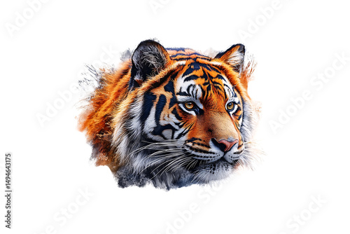 Obraz na płótnie Tiger head with artistic brush stroke effects showing intense amber eyes, isolated on a transparent background w salonie