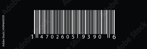 Barcode icon. EAN-13 bar code isolated on white background. Barcode labels for scanning, retail store product ID labeling. Simple fake bar code.
