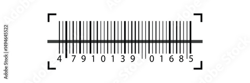 Barcode icon. EAN-13 bar code isolated on white background. Barcode labels for scanning, retail store product ID labeling. Simple fake bar code.

