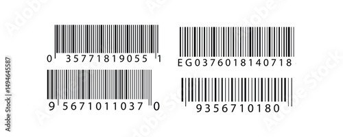 Barcode icon. EAN-13 bar code isolated on white background. Barcode labels for scanning, retail store product ID labeling. Simple fake bar code.
