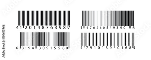 Simple barcode icons in black on isolated white background. Simple fake bar code. Barcode product distribution icon label Collection. vector.