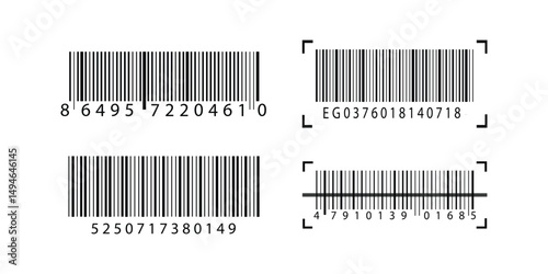 Simple barcode icons in black on isolated white background. Simple fake bar code. Barcode product distribution icon label Collection. vector.