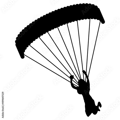 Silhouette of a Skydiver with Parachute in Flight