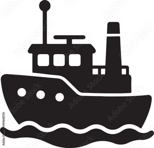tugboat ship silhouette icon design vector art illustration.