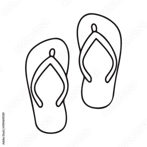 Flip flops outline coloring book page line art illustration digital drawing, vector art 
