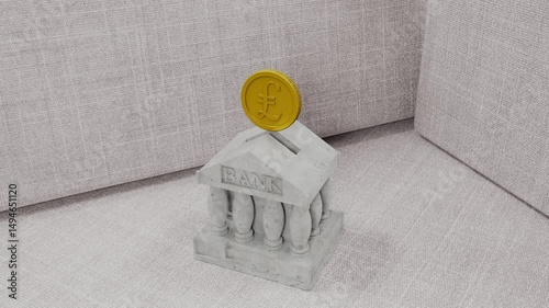 British Coin on Miniature Bank Model 