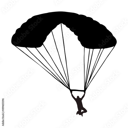 Silhouette of a Skydiver with Parachute in Flight