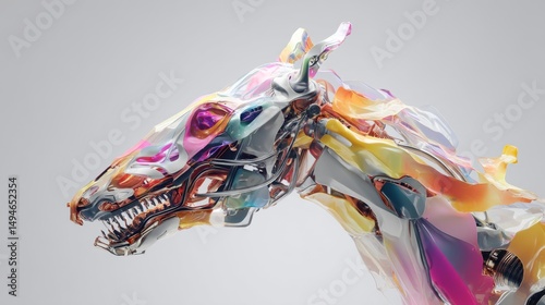 A vibrant and abstract sculpture of a horse's head showcasing artistic innovation.