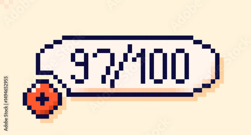Percentage line bar drawn in pixel art 8 bit style.