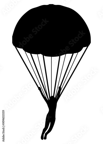Silhouette of a Skydiver with Parachute in Flight
