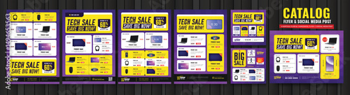 Gradient technology product catalog flyer and social media post bundle