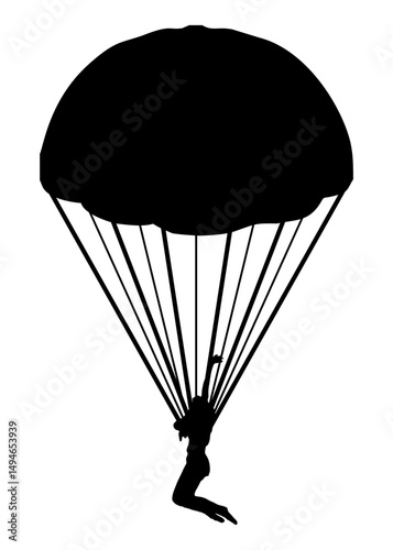 Silhouette of a Skydiver with Parachute in Flight