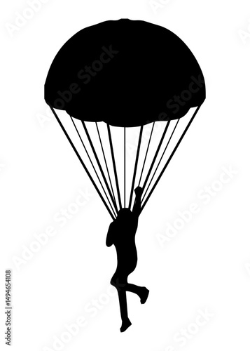 Silhouette of a Skydiver with Parachute in Flight