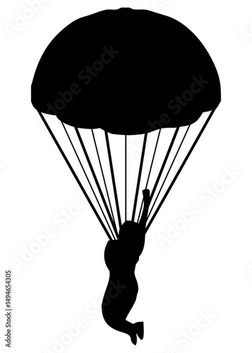 Silhouette of a Skydiver with Parachute in Flight