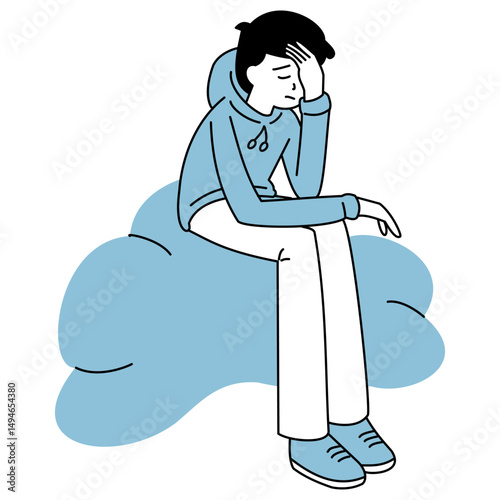 outline illustration of a person who is feeling stressed and has poor mental health
