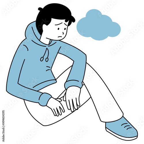 outline illustration of a person who is feeling stressed and has poor mental health