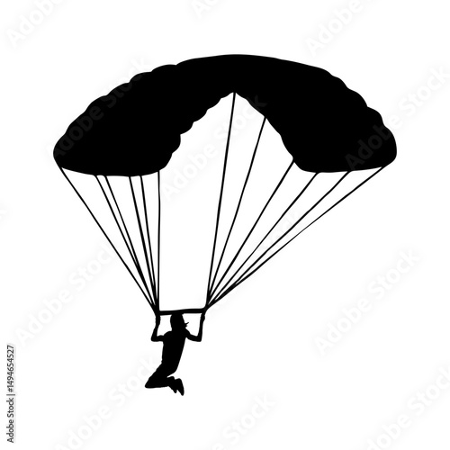 Silhouette of a Skydiver with Parachute in Flight