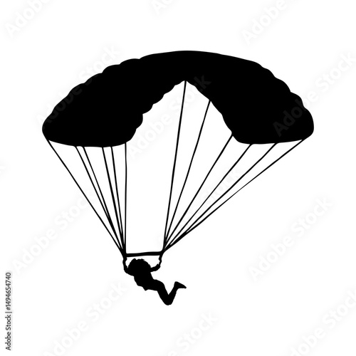 Silhouette of a Skydiver with Parachute in Flight