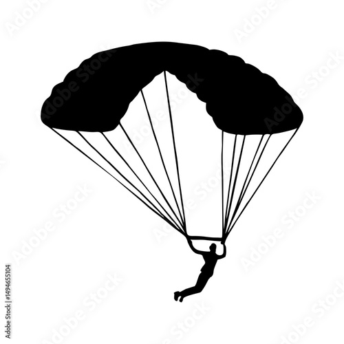Silhouette of a Skydiver with Parachute in Flight