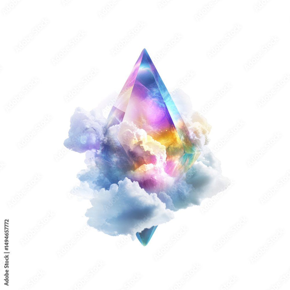 Obraz premium Celestial Crystal Rainbow Gemstone in Cloudscape