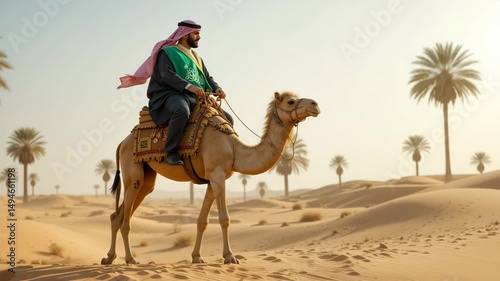 Man Riding Camel in Desert – Golden Hour Sand Dunes Footage