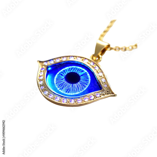 Luminous Blue Evil Eye Pendant Necklace - Gold Setting with Sparkling Crystals