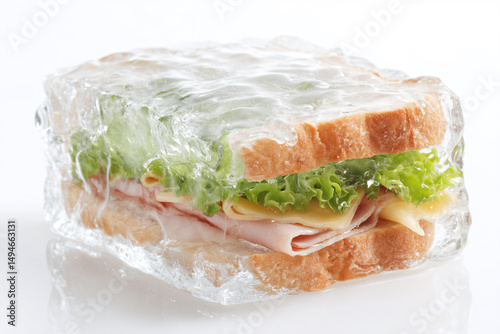 a sandwich wrapped in plastic sitting on top of a table