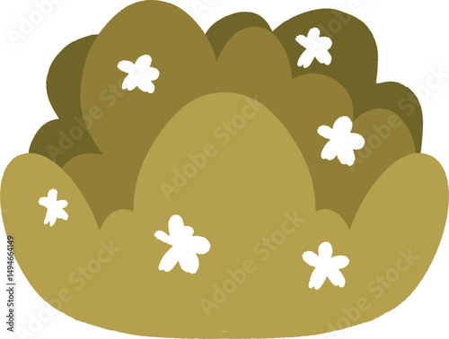 Flat vector illustration of a decorative green bush with small blooming flowers.