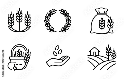 Agriculture outline icons set – farming, harvest, rural designs