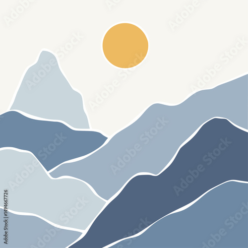 Abstract lanscape panorama posters. Organic shapes matisse style, naive art, contemporary backgrounds. beach and mountains vector illustration	