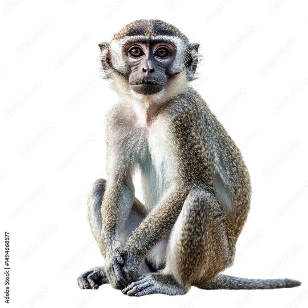 Fototapeta premium Vervet monkey sitting front view isolated on white background 