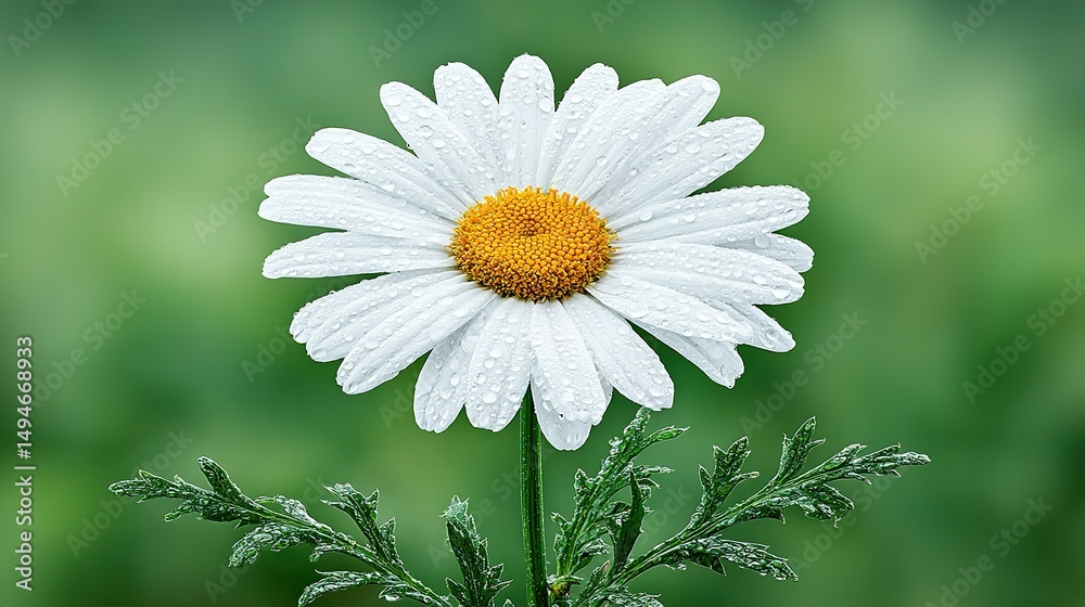 Fototapeta premium Close-up view of a single, dewy daisy.