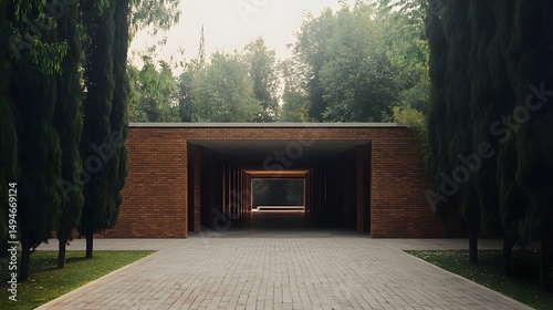 Modern Brick House, Minimalist Small Exterior with Country-Style Interior, AI-Generated, Natural Textures, Wood Design, Dynamic Landscapes