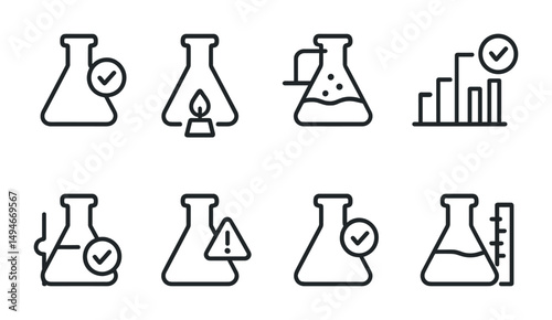 Science and chemistry icons set – line, outline, lab and experiment symbols