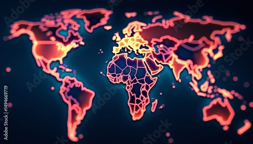 Global internet communication concept: 3D world map illustration on black or blue background photo