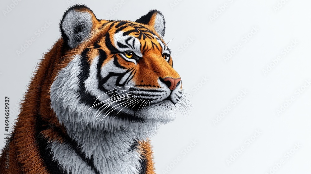 Naklejka premium Detailed Tiger Portrait on White Background