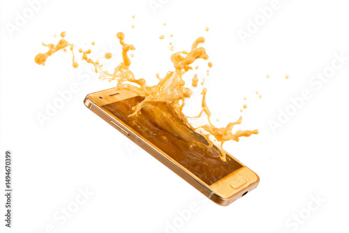 a cell phone is splashing with liquid