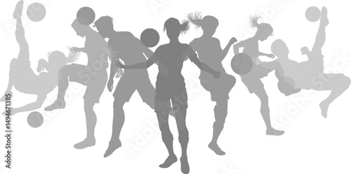Soccer football player male and female silhouette outlines men and women group